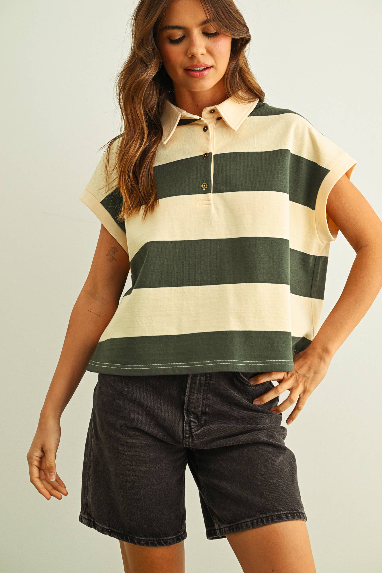 Wide Striped Short Sleeve Polo Shirt