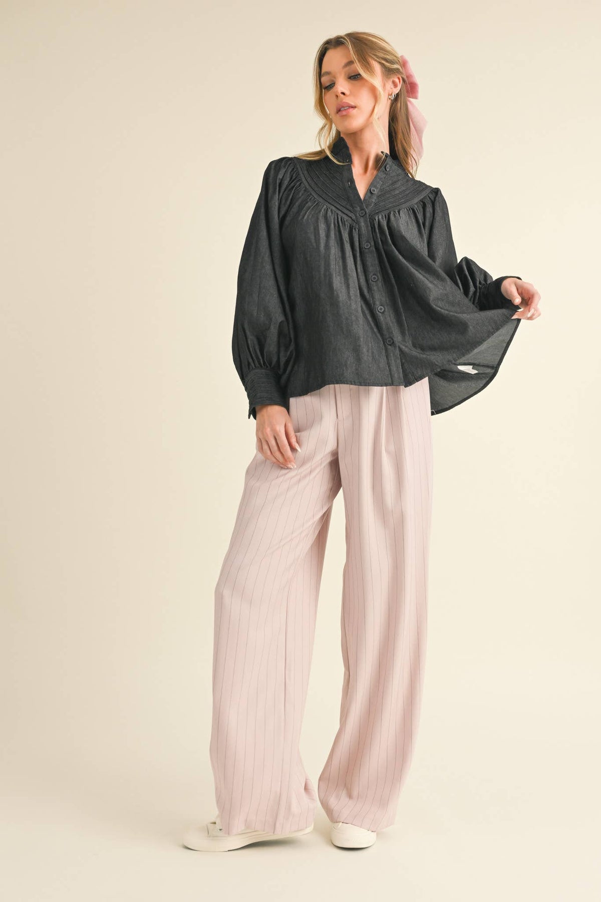 Button Down Batwing Sleeve Top