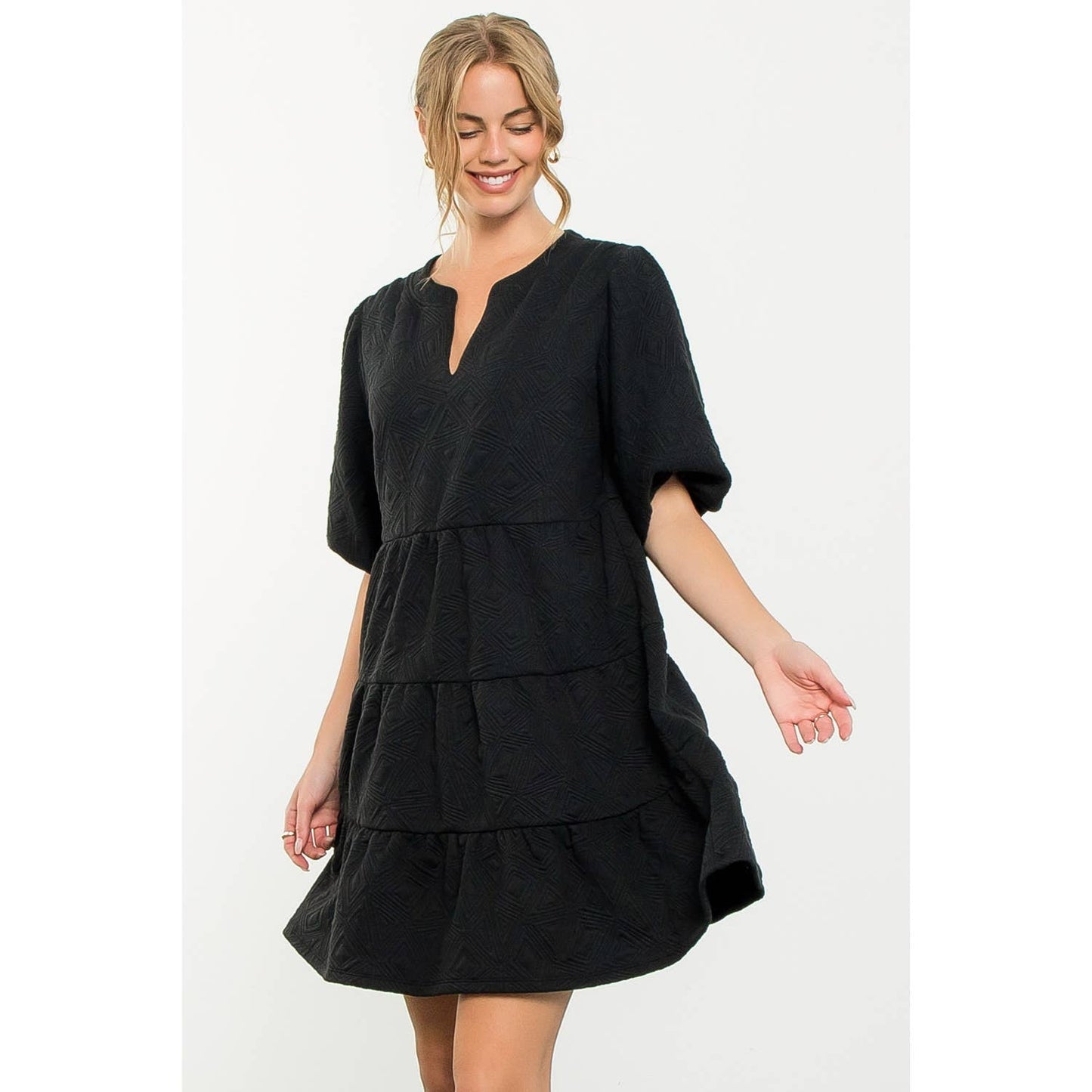 Puff Sleeve Textured Dress