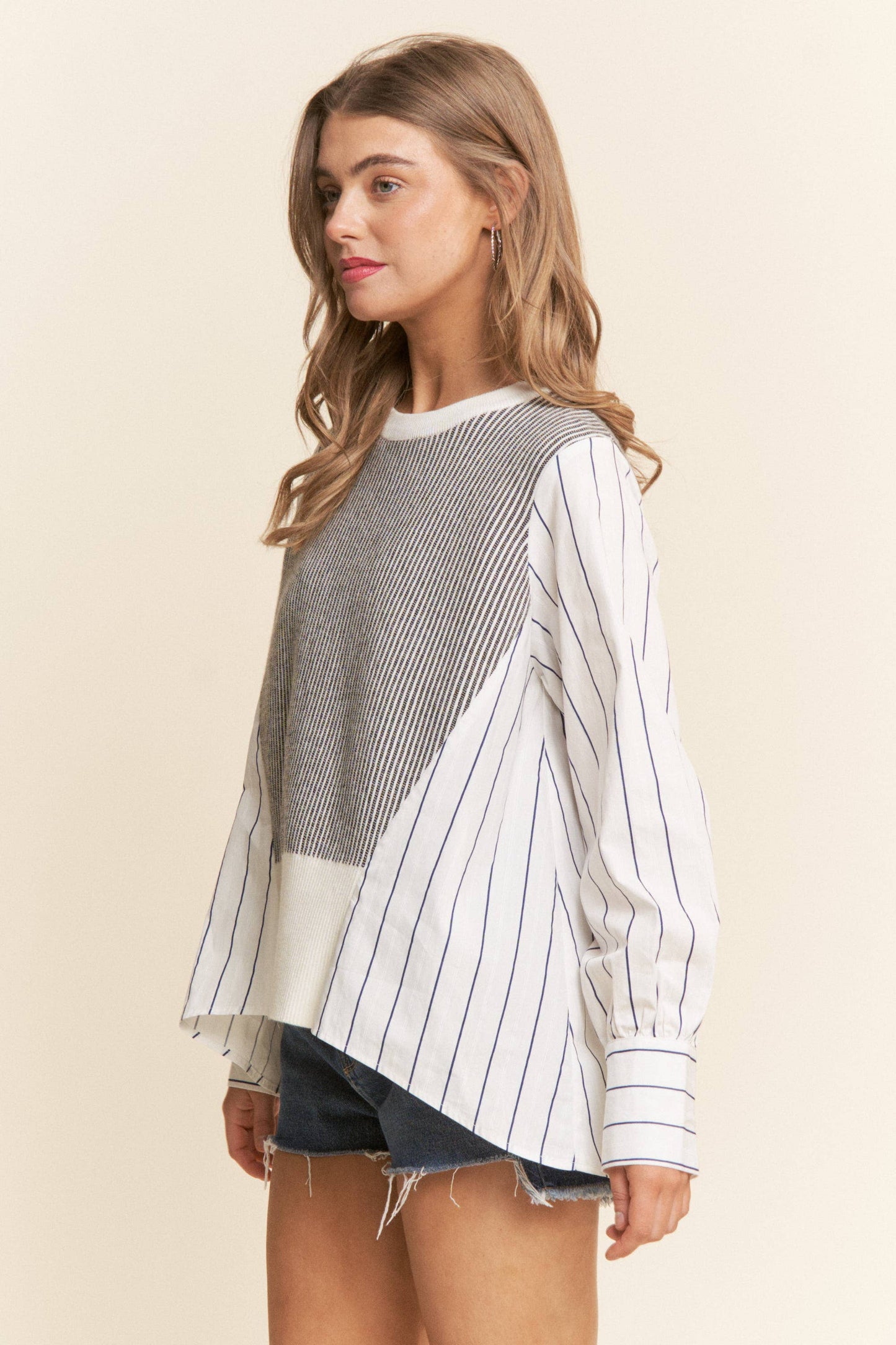 Multi Pattern Color Block Long Sleeve Top