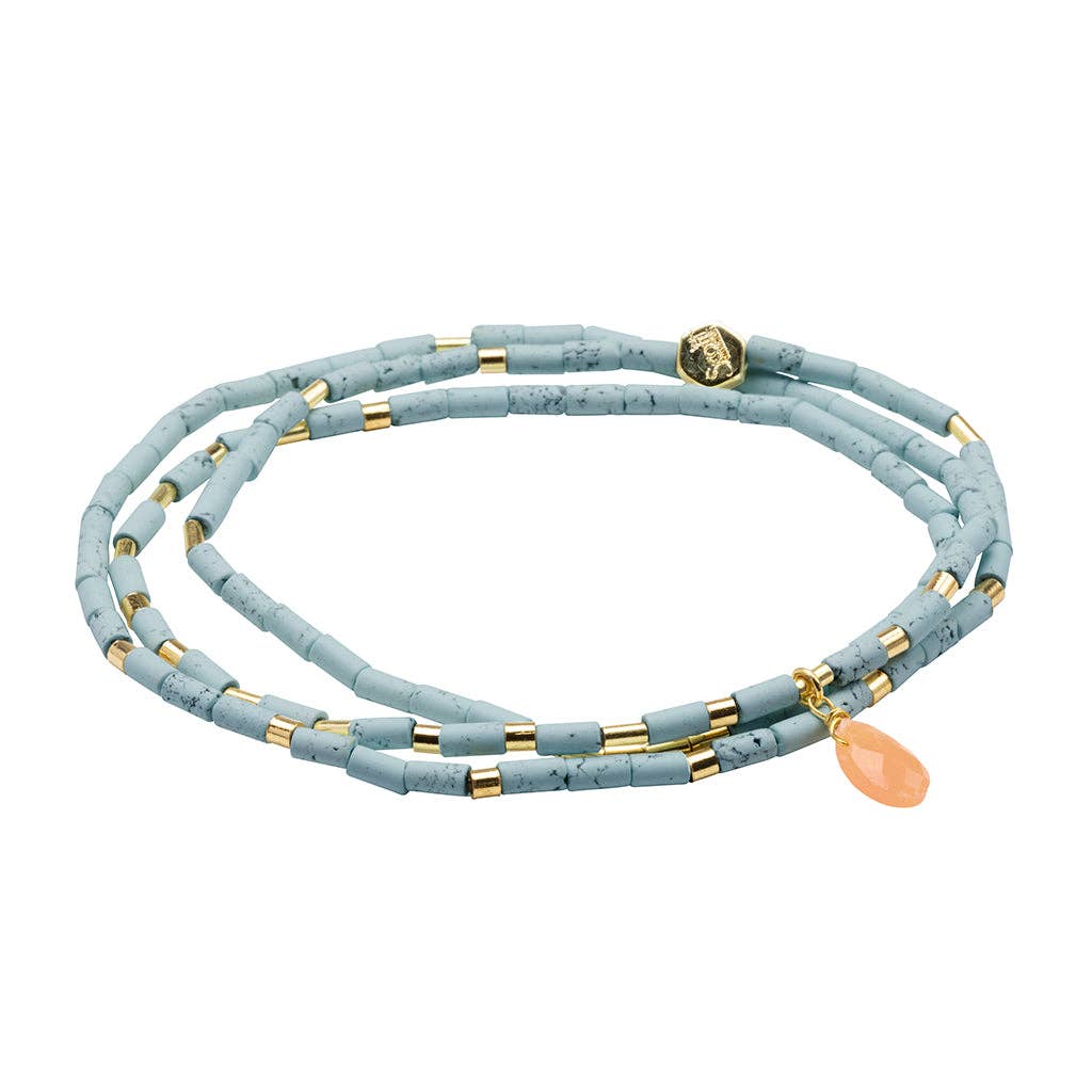 Scout Teardrop Stone Wrap ~ Blue Howlite/Sunstone/Gold ~ Harmony