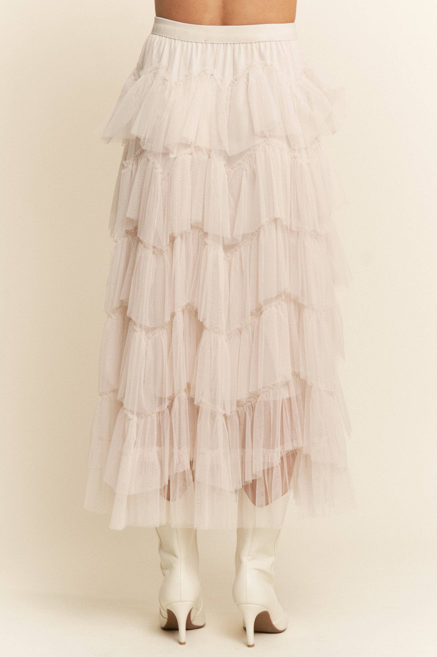 Tiered Ruffle Mesh Lined Maxi Skirt