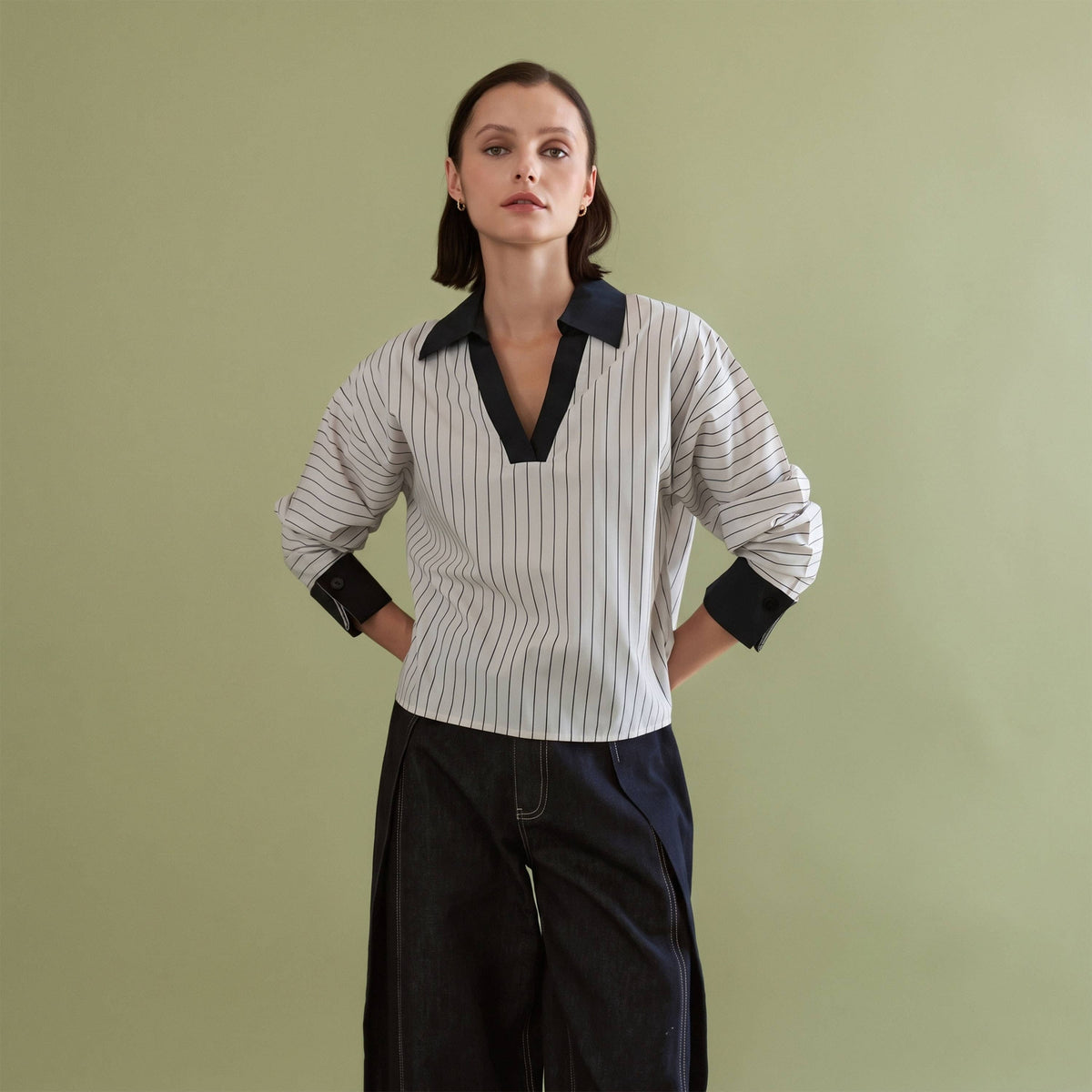 V-neck Striped Blouse