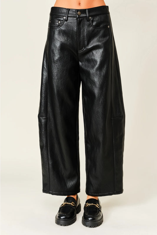 Soft Vegan Leather Barrel Pants by Aaron & Amber