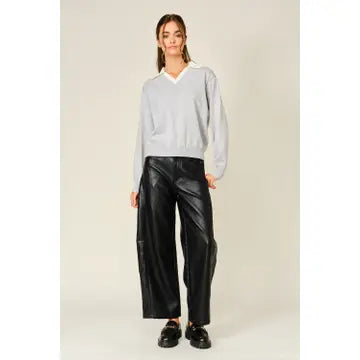Soft Vegan Leather Barrel Pants by Aaron & Amber