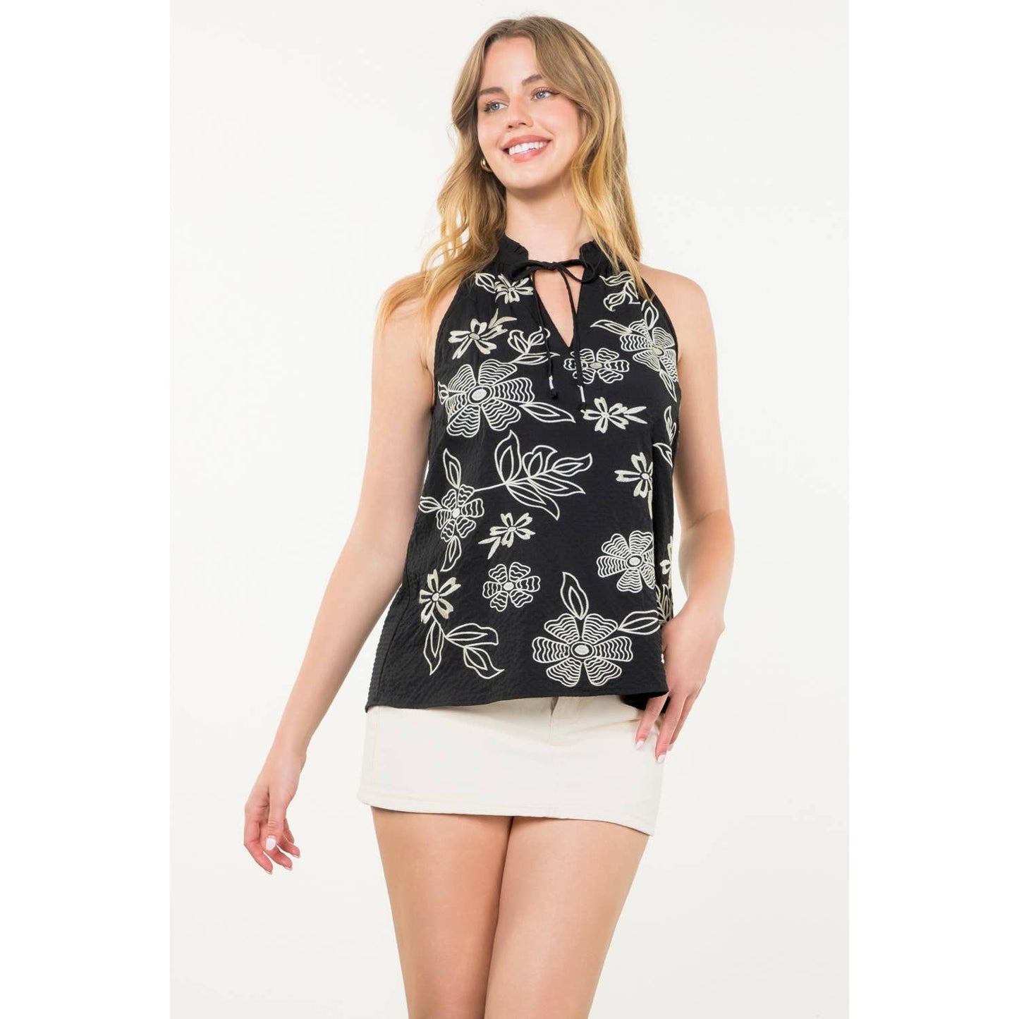 Sleeveless Flower Embroidered Top