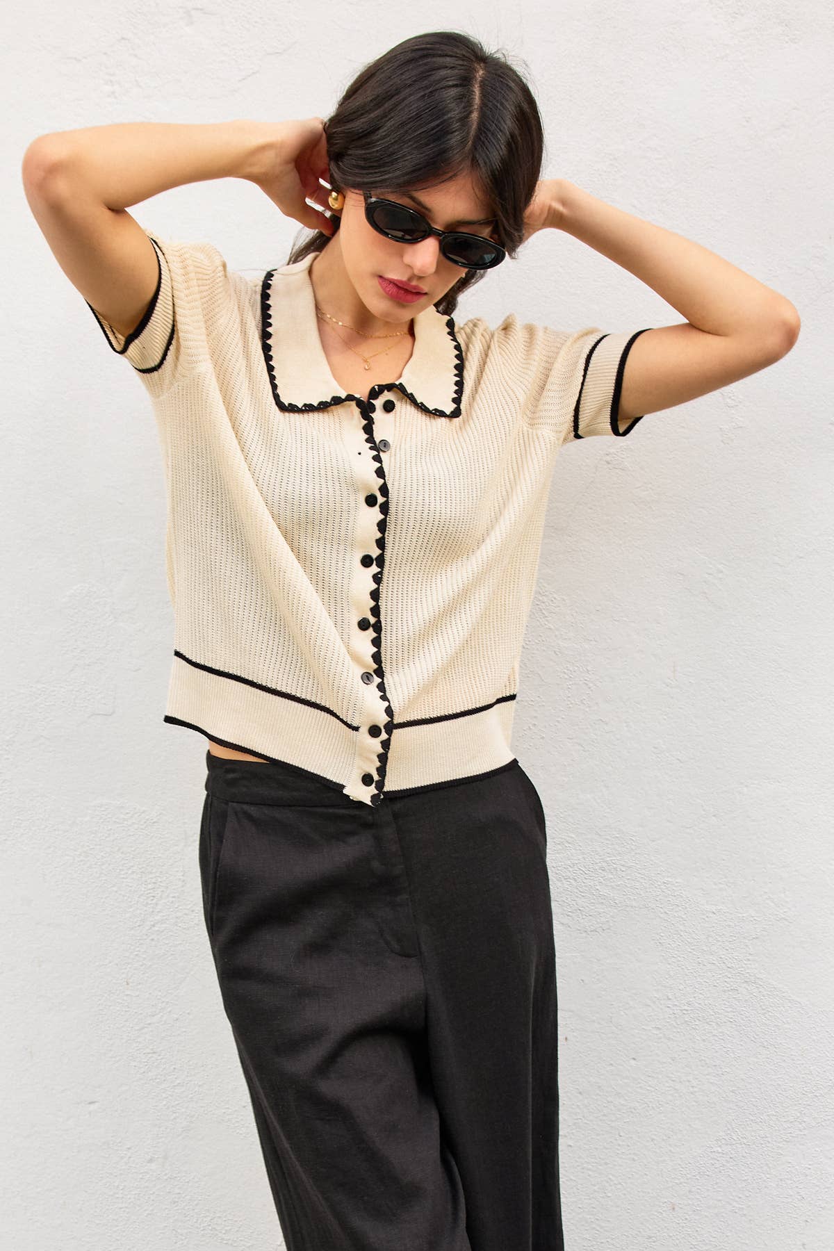 Bay Breeze Contrast Trim Open Knit Top