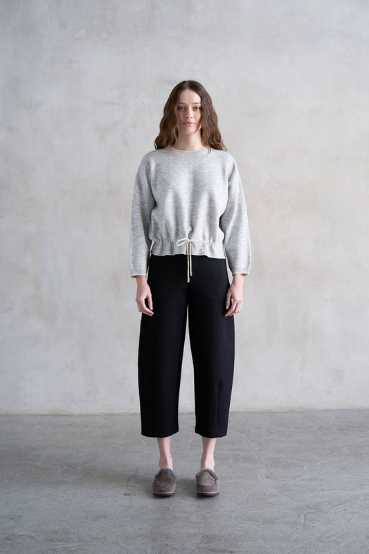Ribbed Knit Sweater with Drawstring Hem
