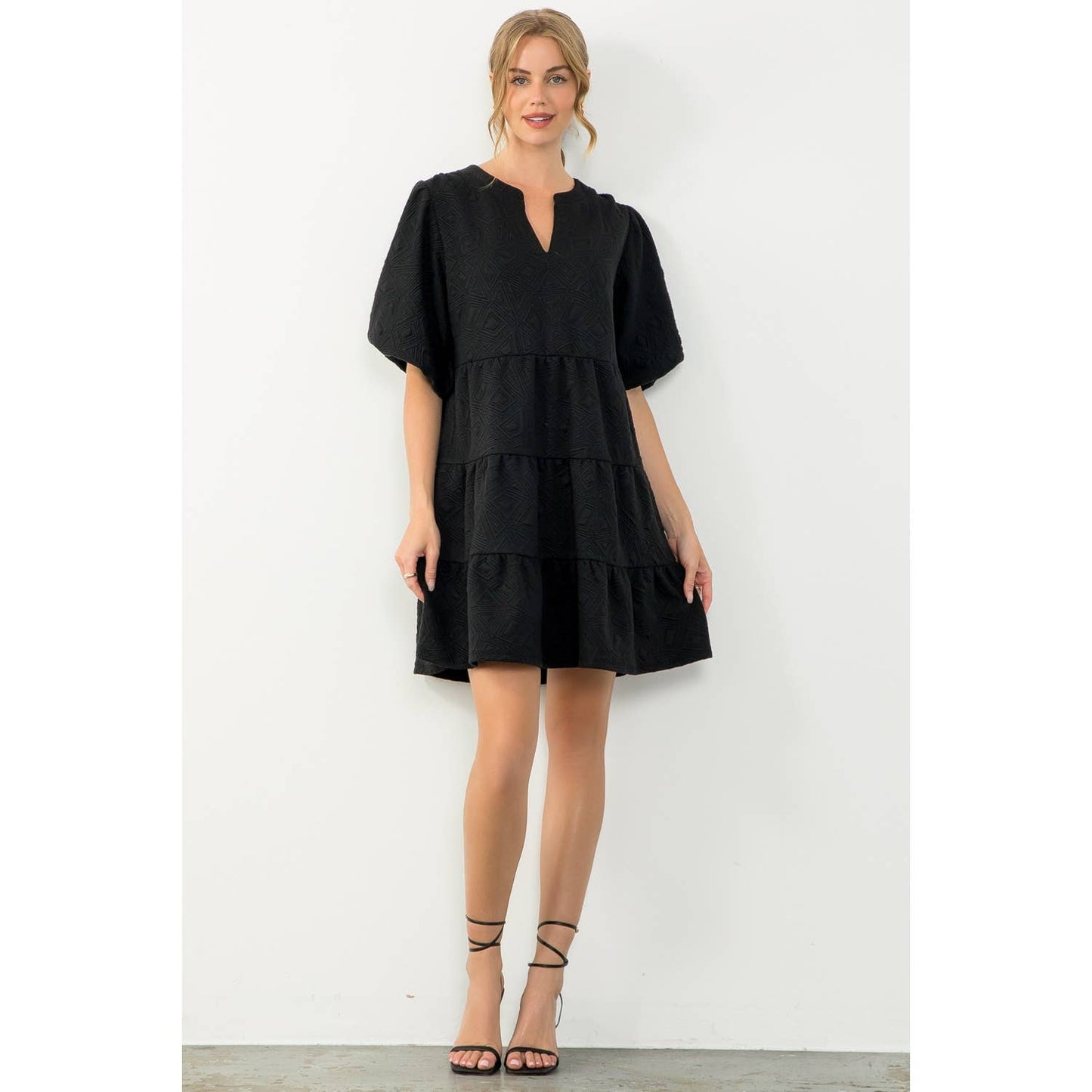 Puff Sleeve Textured Dress