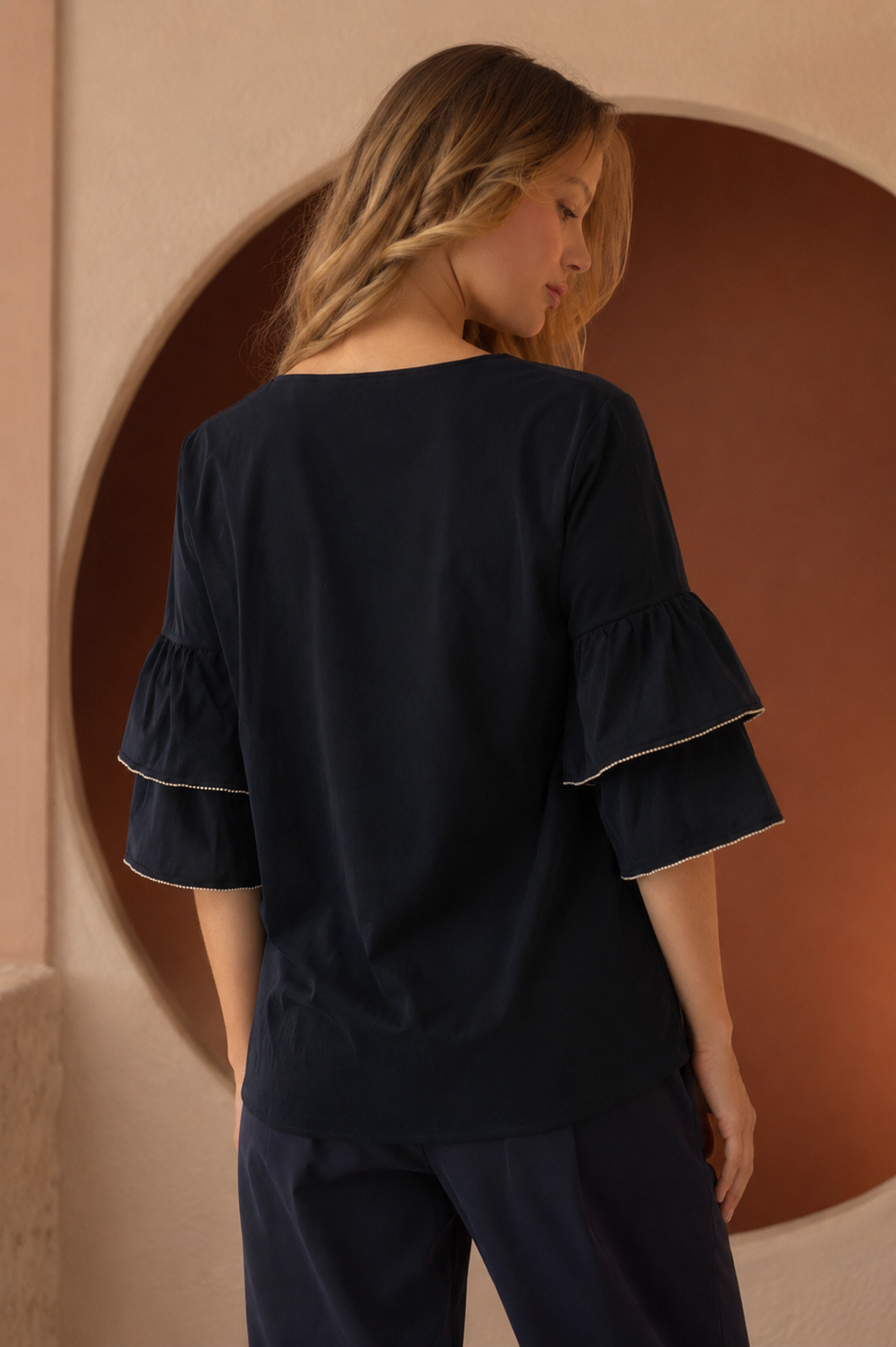 Wesenia Top with Ruffled Trimmed Beading