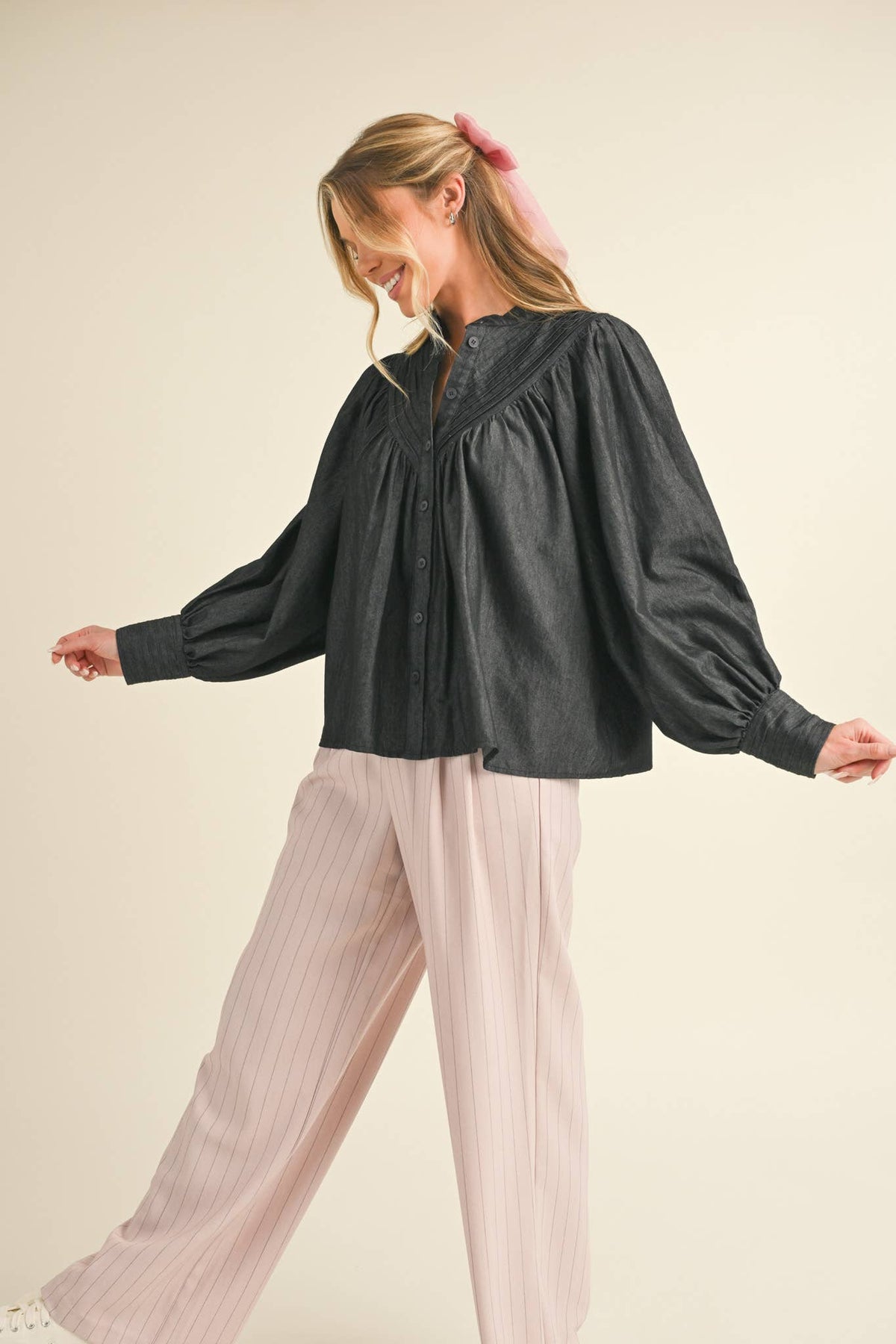 Button Down Batwing Sleeve Top