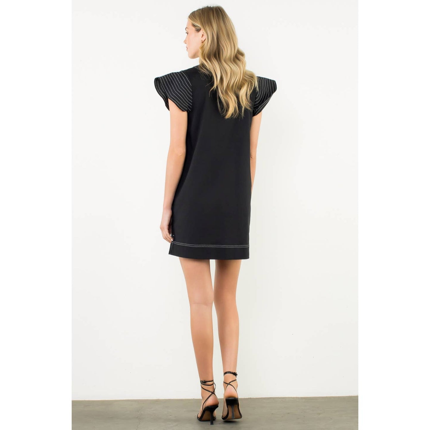 Striped Flutter Sleeve V-Neck Dress