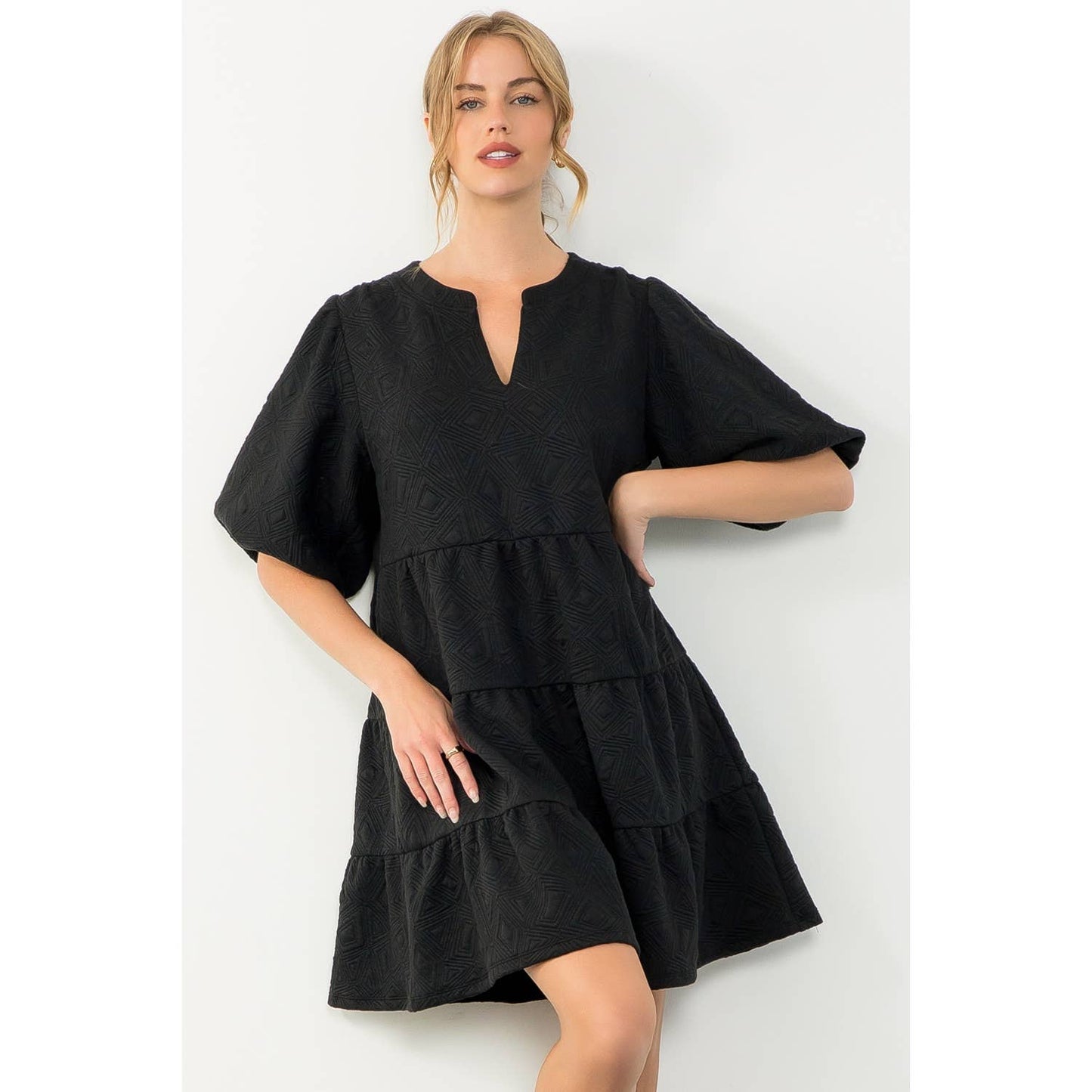 Puff Sleeve Textured Dress