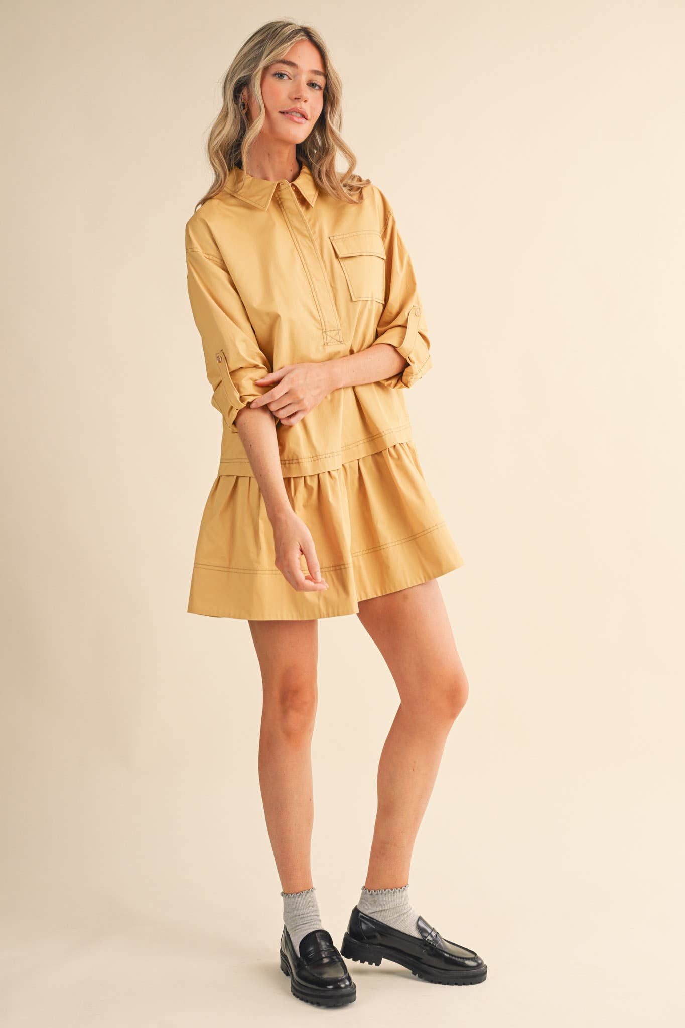 COLLARED DROP WAIST MINI DRESS