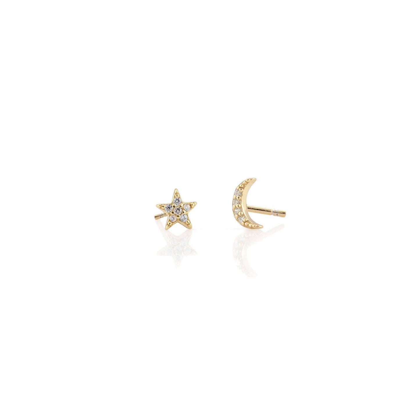 Star and Moon Crystal Stud Earrings