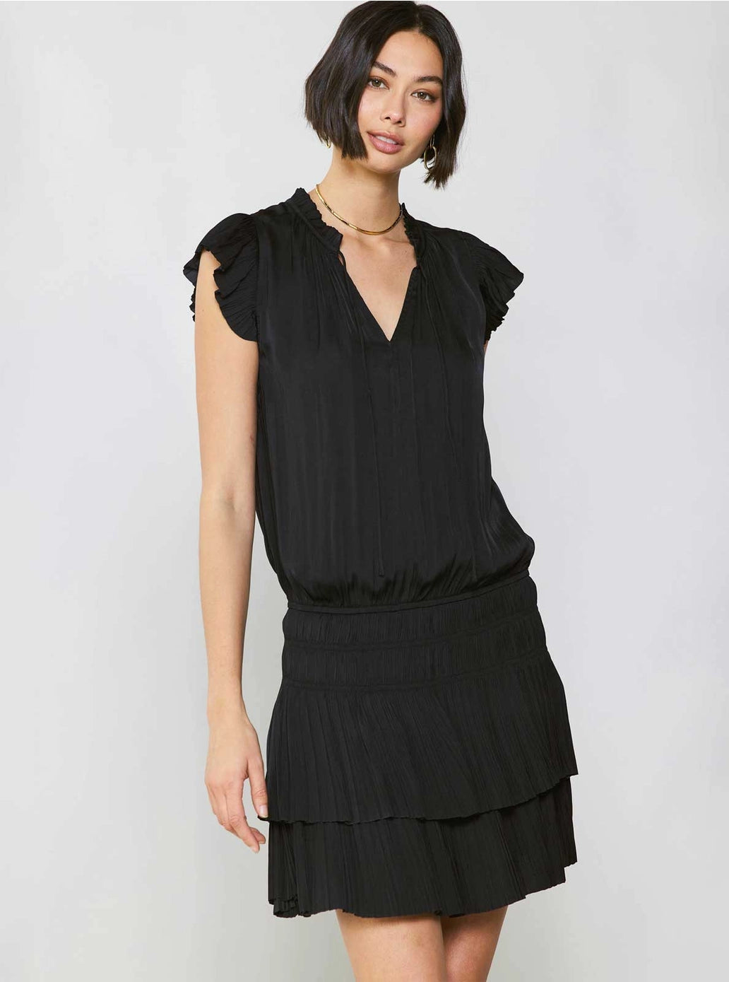 Zoey Pleated Mini Dress in Black