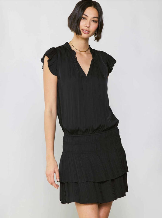 Zoey Pleated Mini Dress in Black
