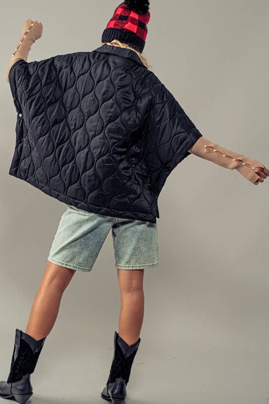 Outsiders Quilted Boxy Poncho: BLACK