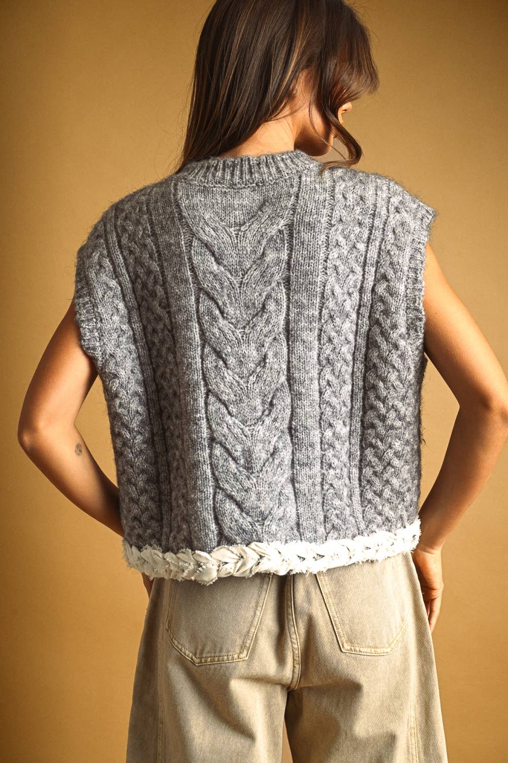 Cable Knit Top with Trim