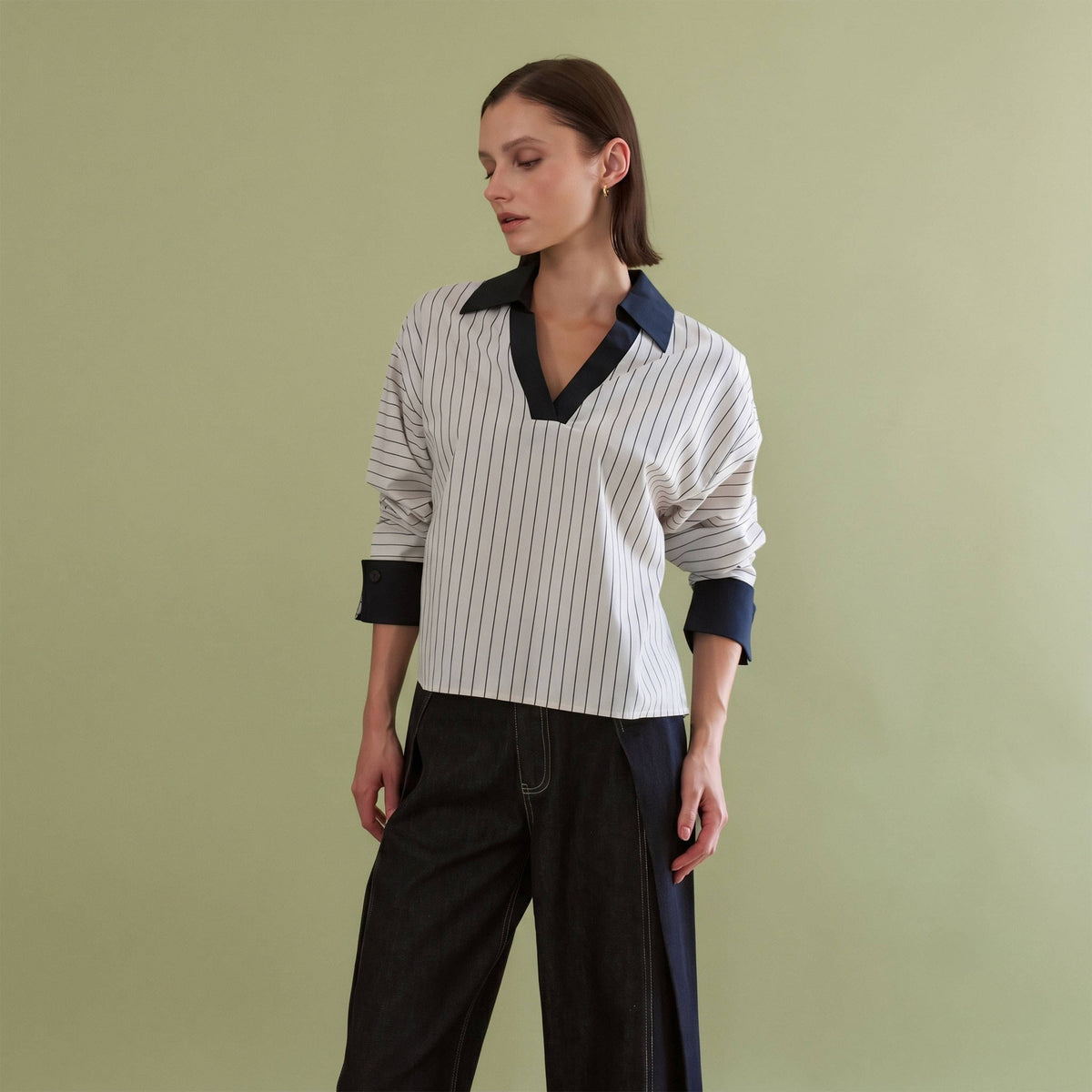 V-neck Striped Blouse
