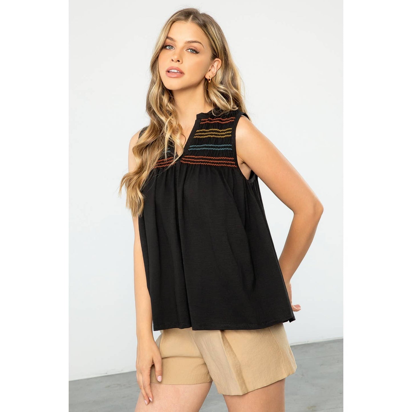 Smocked Detail Knit Top