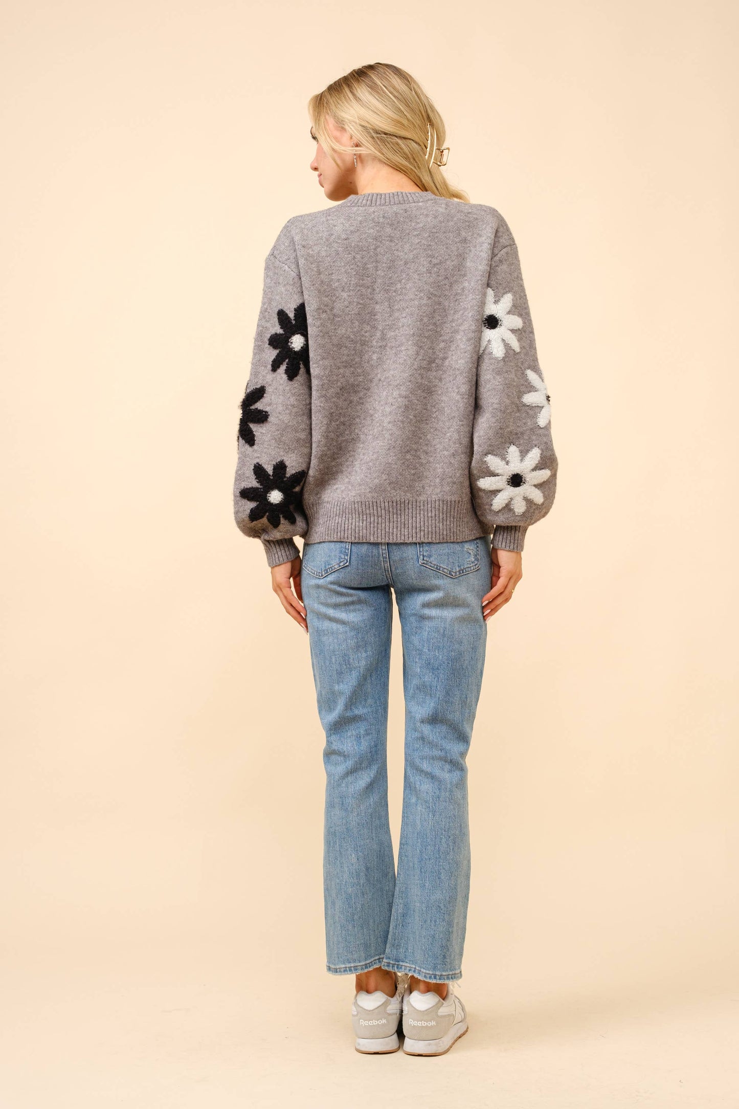 Daisy Flower Pattern Crew Neck Sweater