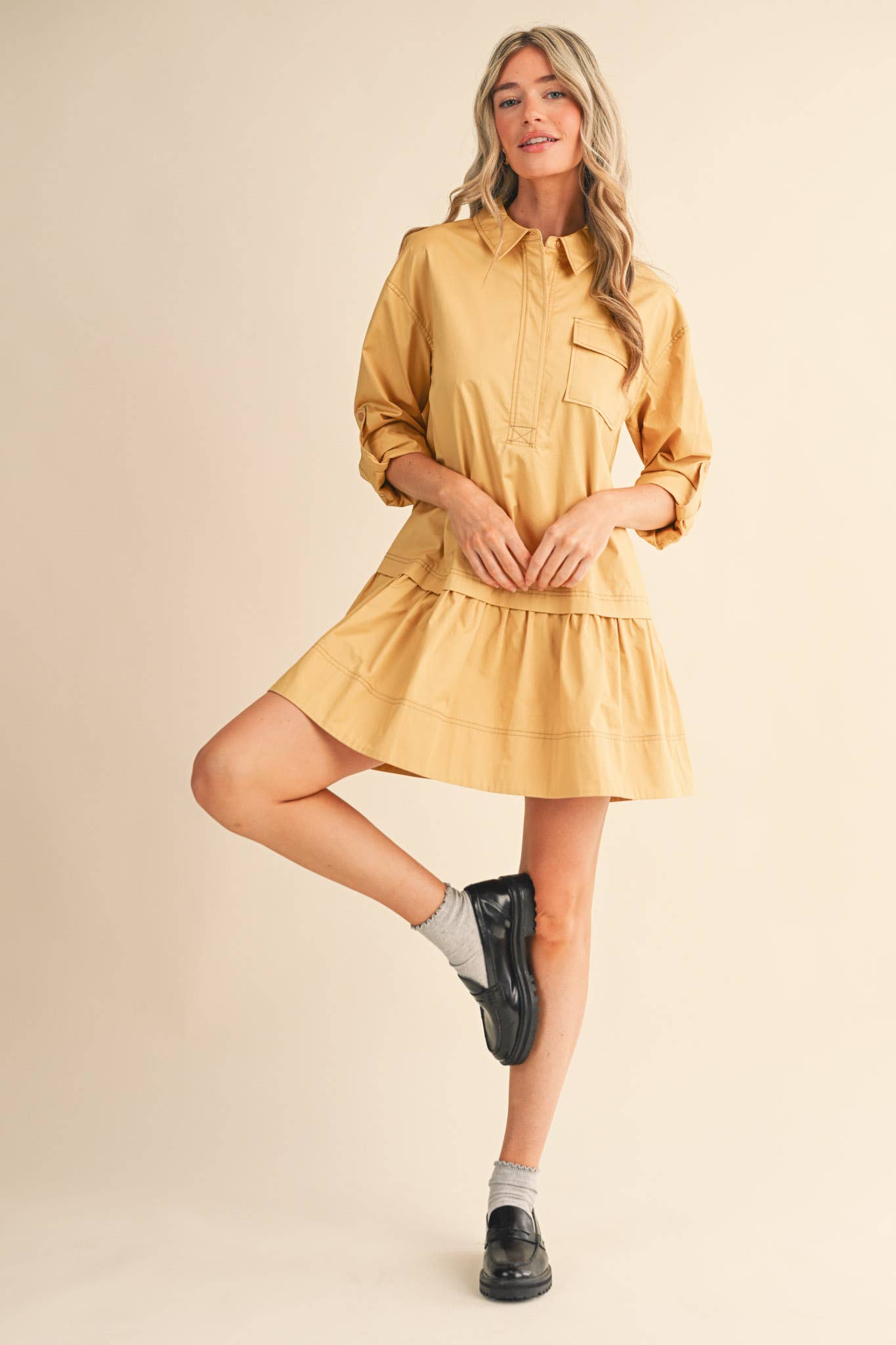 COLLARED DROP WAIST MINI DRESS