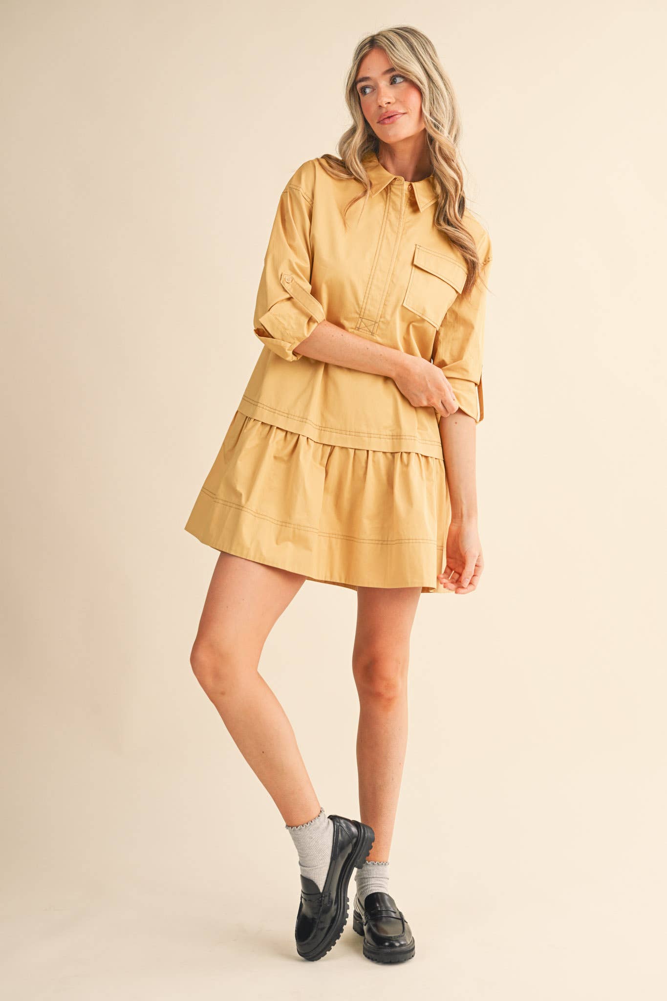 COLLARED DROP WAIST MINI DRESS