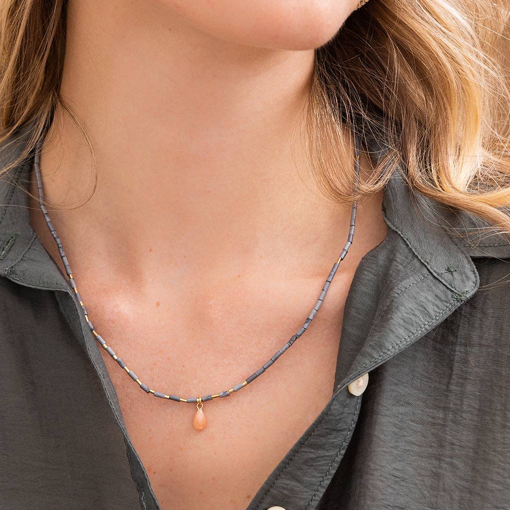 Scout Teardrop Stone Wrap ~ Dalmatian Jasper/Obsidian/Silver ~ Joy