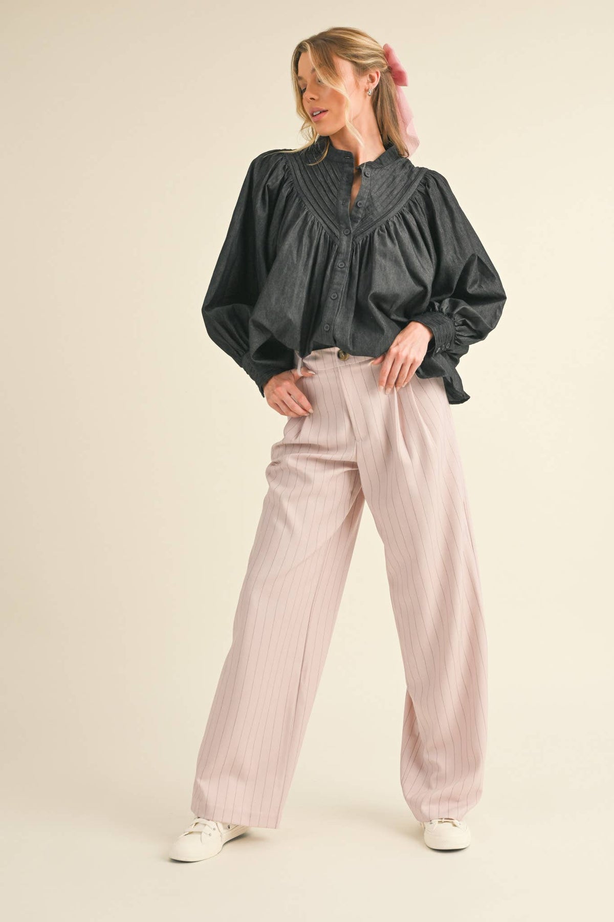Button Down Batwing Sleeve Top