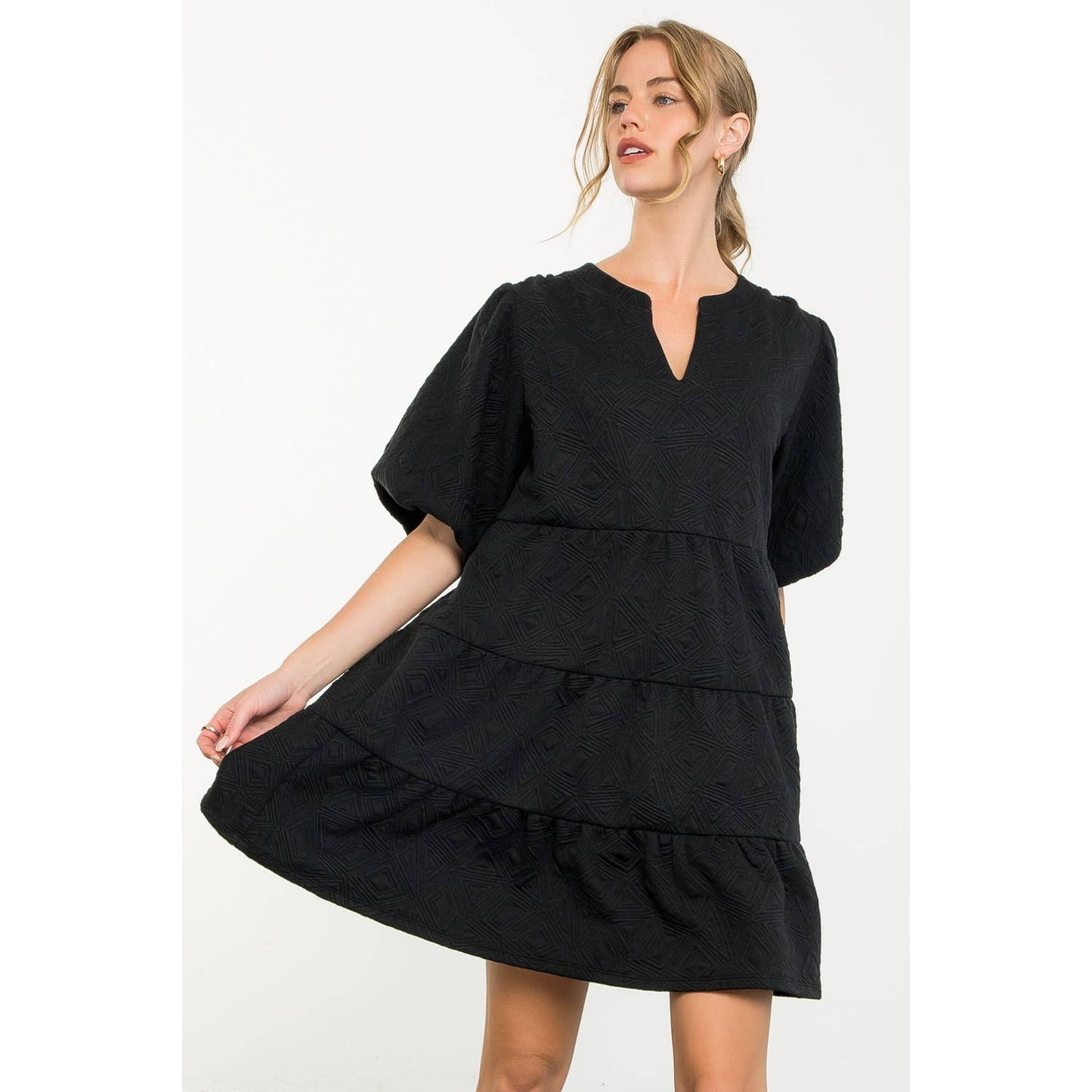 Puff Sleeve Textured Dress