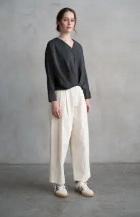 Pleated Front Long Sleeve Blouse