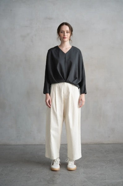 Pleated Front Long Sleeve Blouse