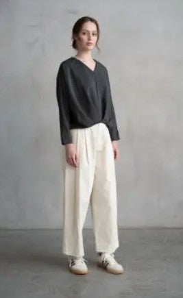 Pleated Front Long Sleeve Blouse