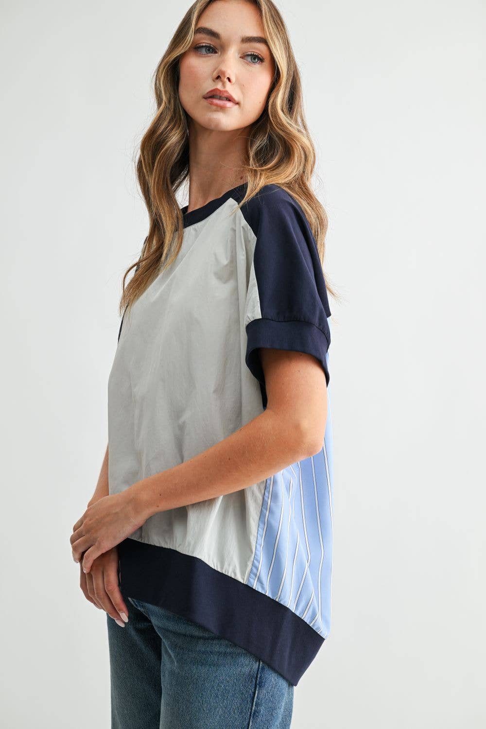 Joy Mixed Media Short Sleeve Top