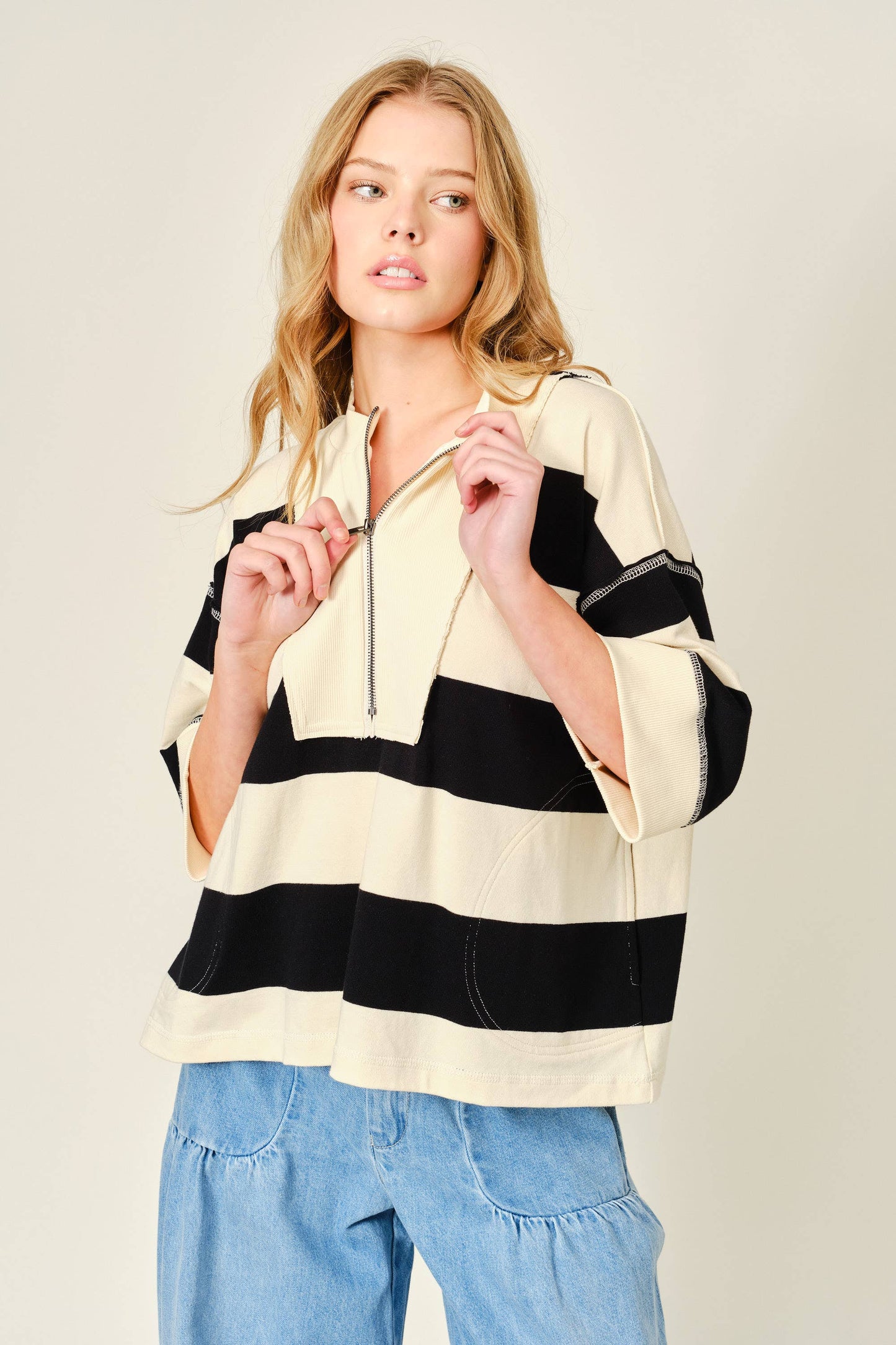 Striped Zipper Pullover Sweatshirt