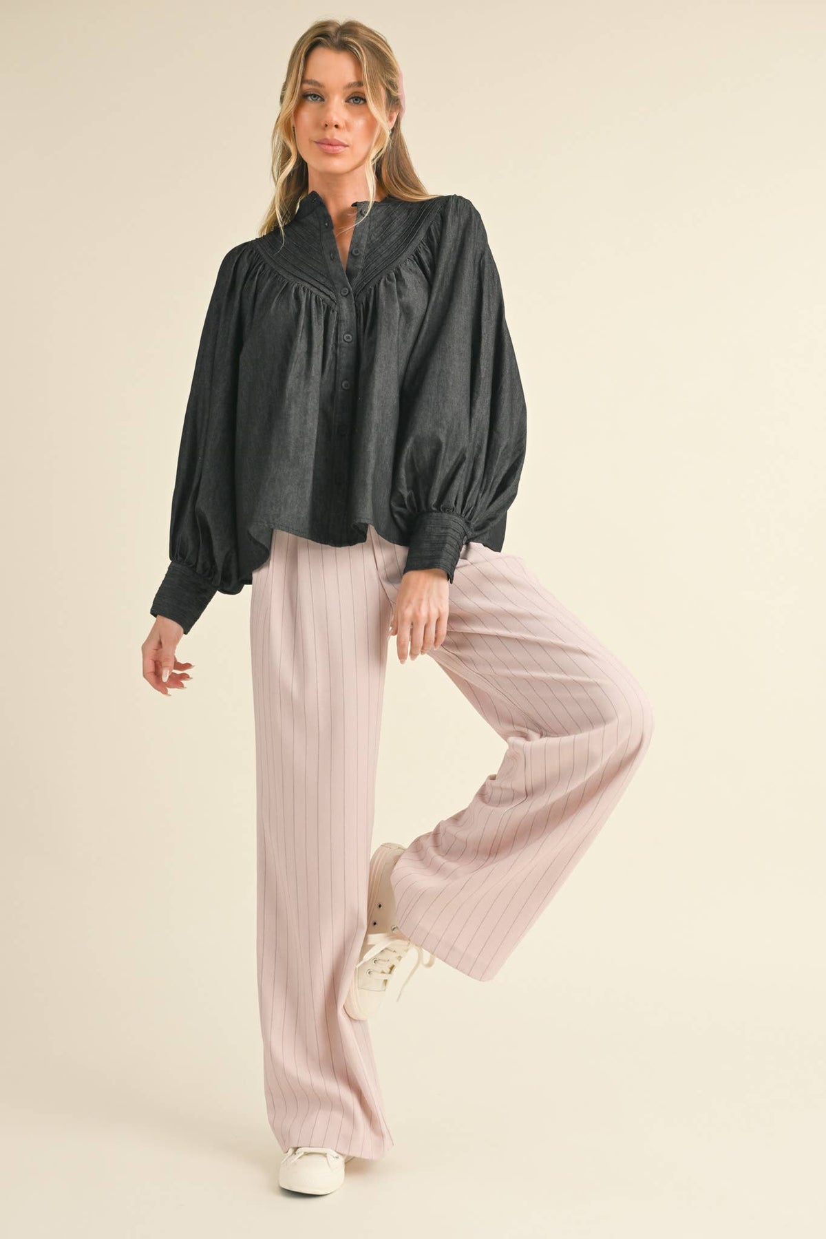 Button Down Batwing Sleeve Top