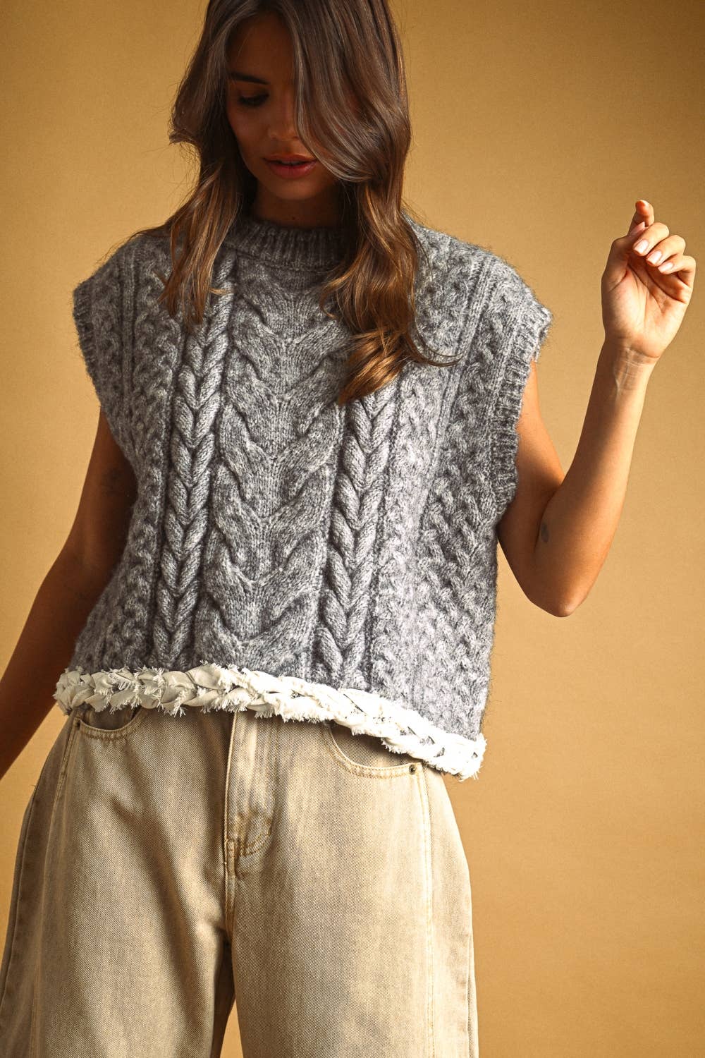 Cable Knit Top with Trim