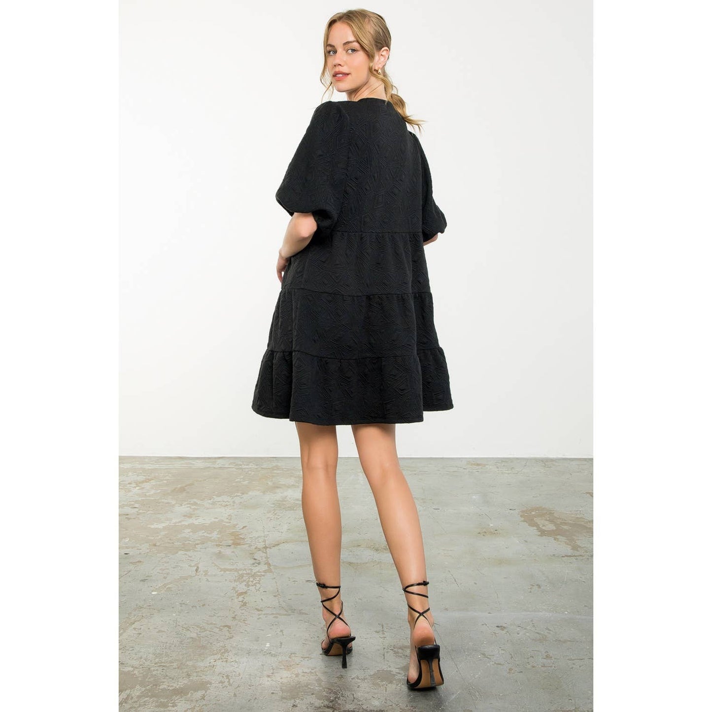 Puff Sleeve Textured Dress