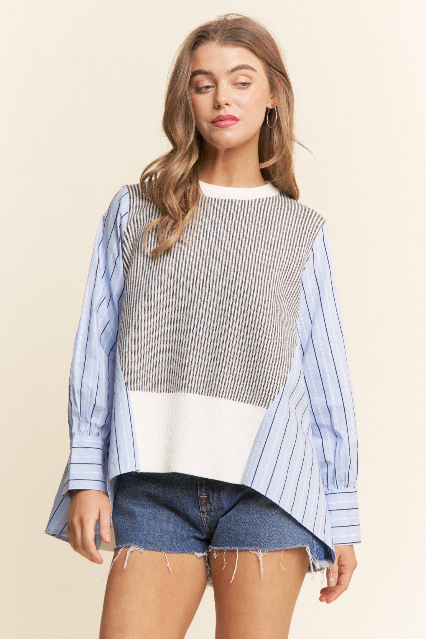 Multi Pattern Color Block Long Sleeve Top