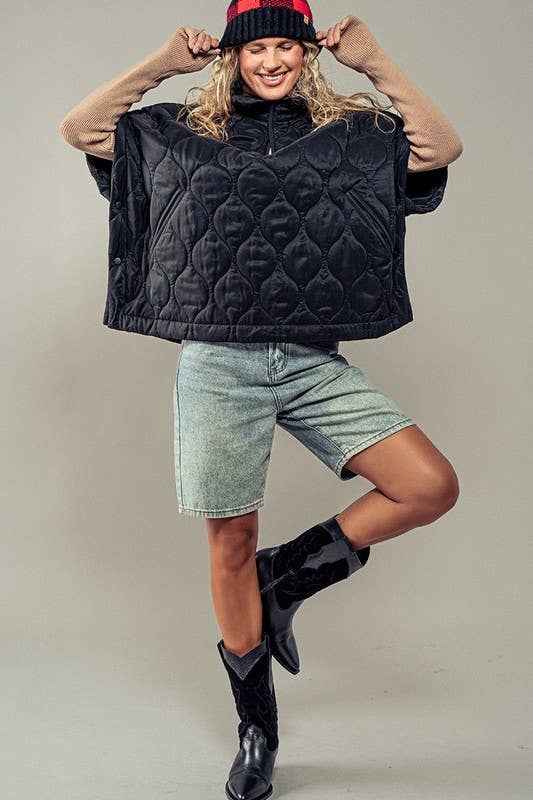 Outsiders Quilted Boxy Poncho: BLACK