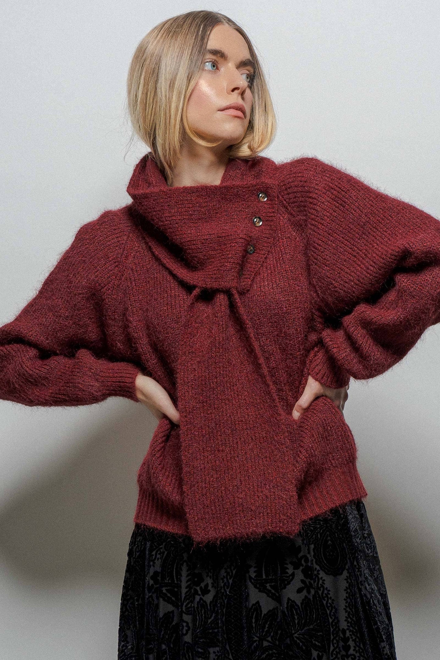 Detachable Scarf Ribbed Knit Sweater Top