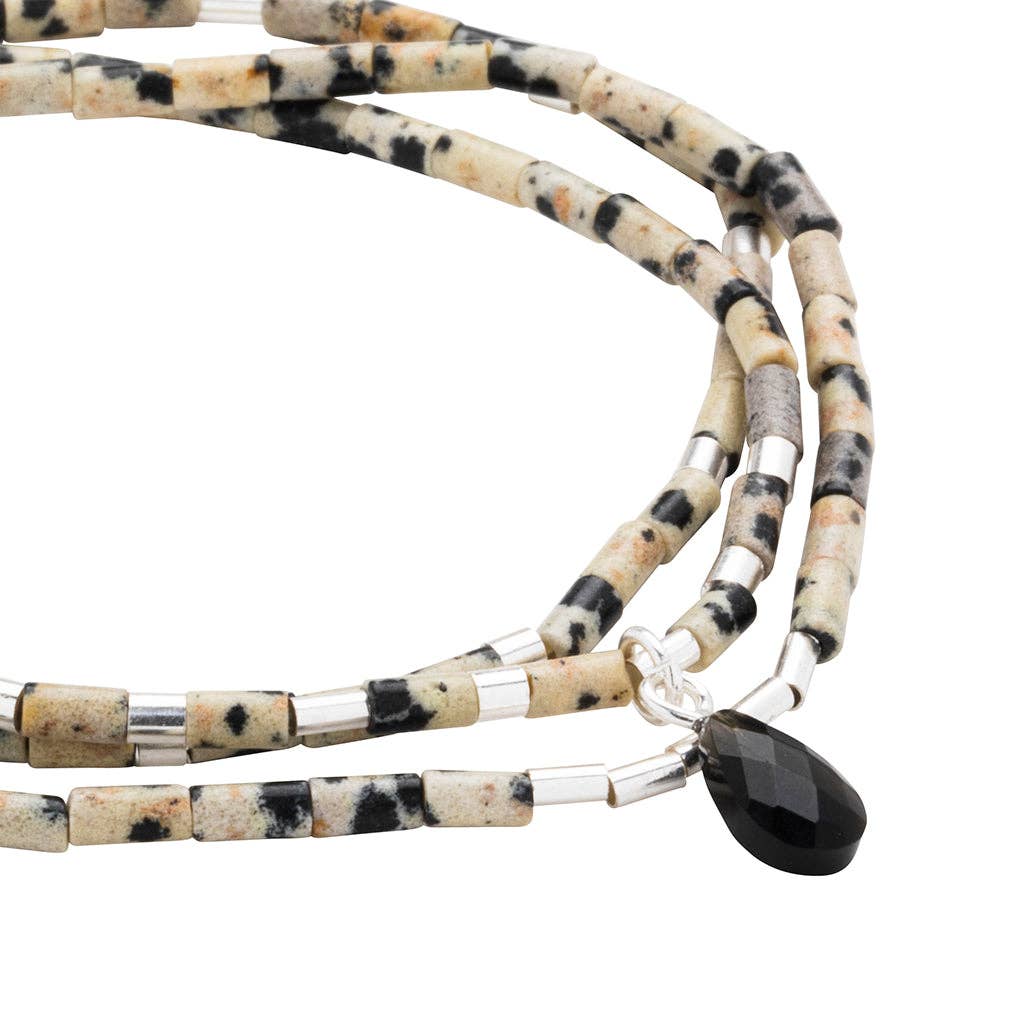 Scout Teardrop Stone Wrap ~ Dalmatian Jasper/Obsidian/Silver ~ Joy