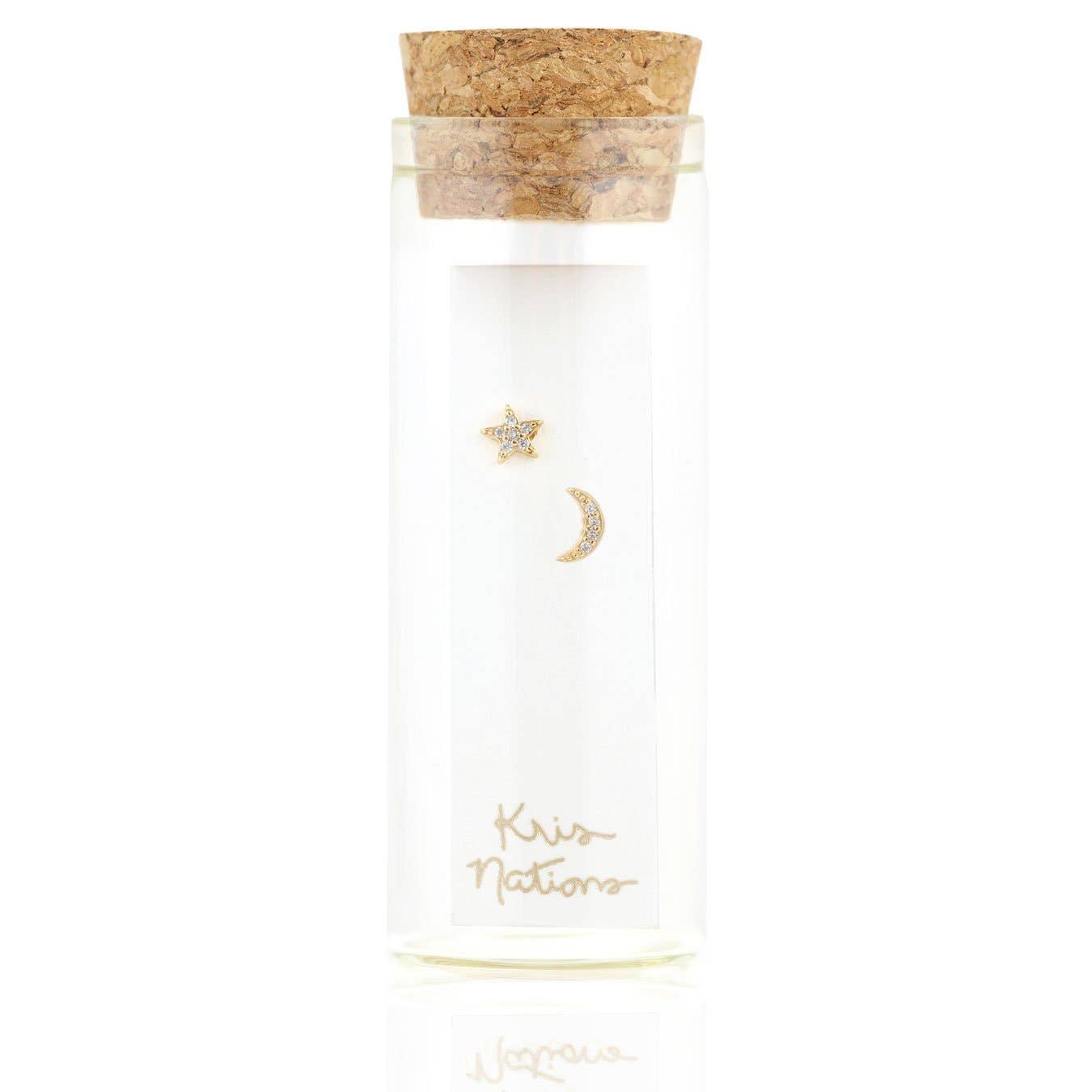 Star and Moon Crystal Stud Earrings
