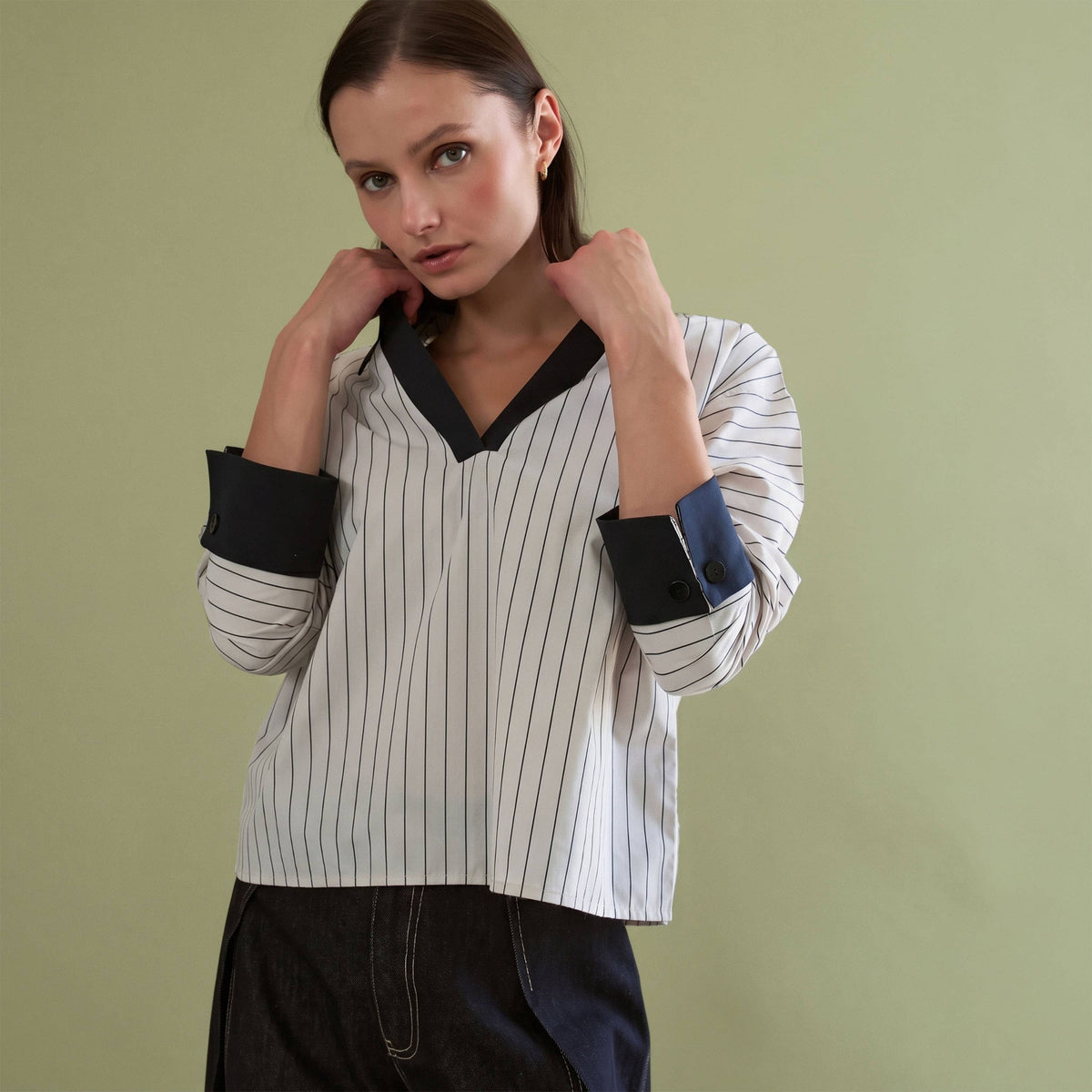 V-neck Striped Blouse