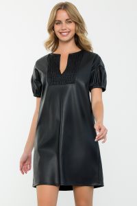 Short Sleeve Leather Dress