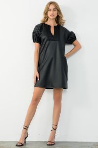 Short Sleeve Leather Dress