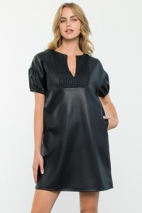 Short Sleeve Leather Dress