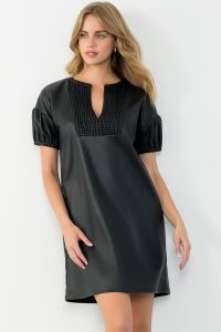 Short Sleeve Leather Dress