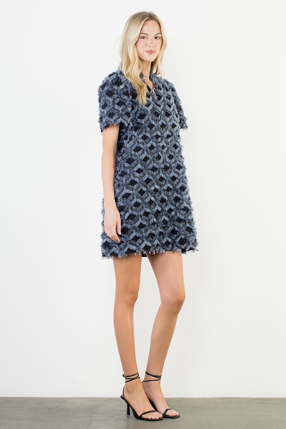 Short Sleeve Fringe Pattern Dress